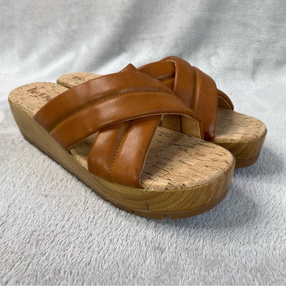 Korks Faithe Platform Wedge Womens Sandal Size 11 Brown Strap Cork Heels NEW